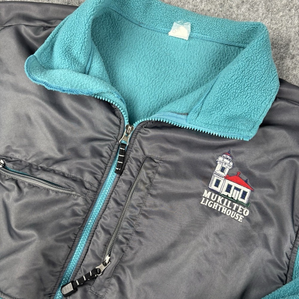 Mukilteo Lighthouse Fleece Jacket Womens XL Teal Gray Full‎ Zip Outdoor Coastal